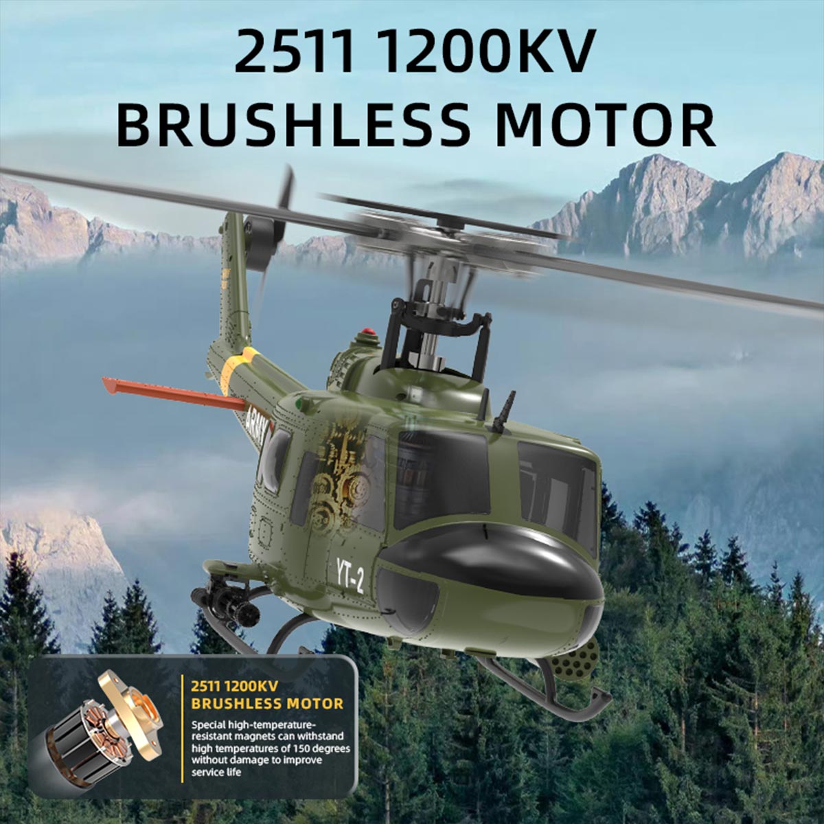 YU XIANG F07-V UH-1 Huey 1/34 Scale RC Helicopter, 6-Channel Brushless Direct Drive, Bladeless, Mode 1/2 Switchable, RTF Version