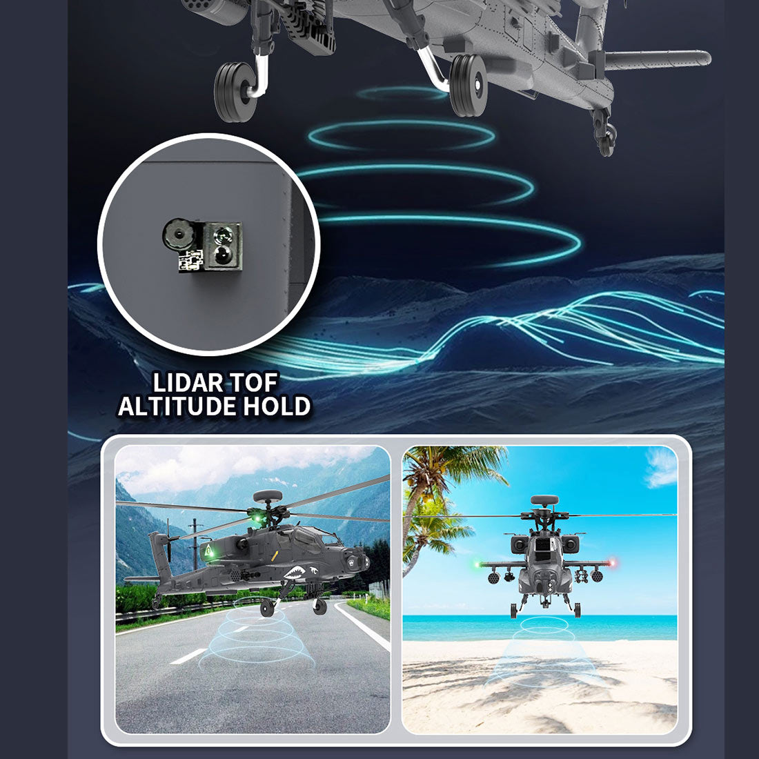 YU XIANG F11-S AH64 1/32 スケール RC ヘリコプター GPS 搭載 6CH 6G/3D スタント 同軸共駆 無ブレード アパッチ RTF スマート版