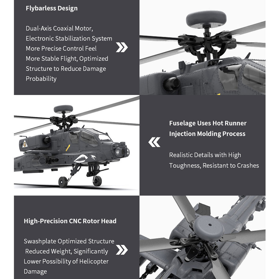 YU XIANG F11-S AH64 1/32 スケール RC ヘリコプター GPS 搭載 6CH 6G/3D スタント 同軸共駆 無ブレード アパッチ RTF スマート版