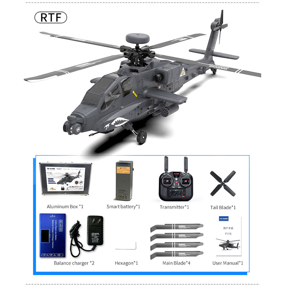 YU XIANG F11-S AH64 1/32 スケール RC ヘリコプター GPS 搭載 6CH 6G/3D スタント 同軸共駆 無ブレード アパッチ RTF スマート版