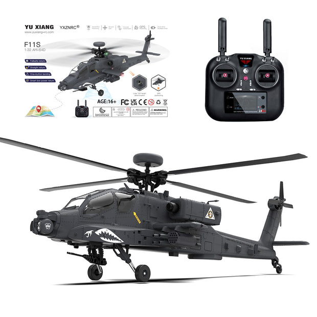 YU XIANG F11-S AH64 1/32 スケール RC ヘリコプター GPS 搭載 6CH 6G/3D スタント 同軸共駆 無ブレード アパッチ RTF スマート版