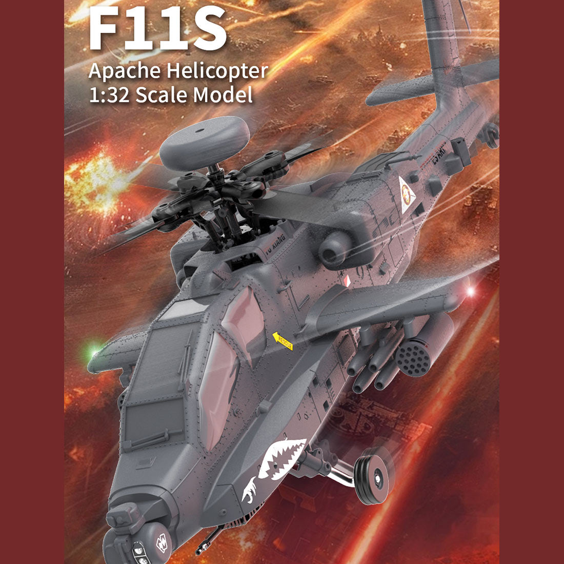 YU XIANG F11-S AH64 1/32 スケール RC ヘリコプター GPS 搭載 6CH 6G/3D スタント 同軸共駆 無ブレード アパッチ RTF スマート版