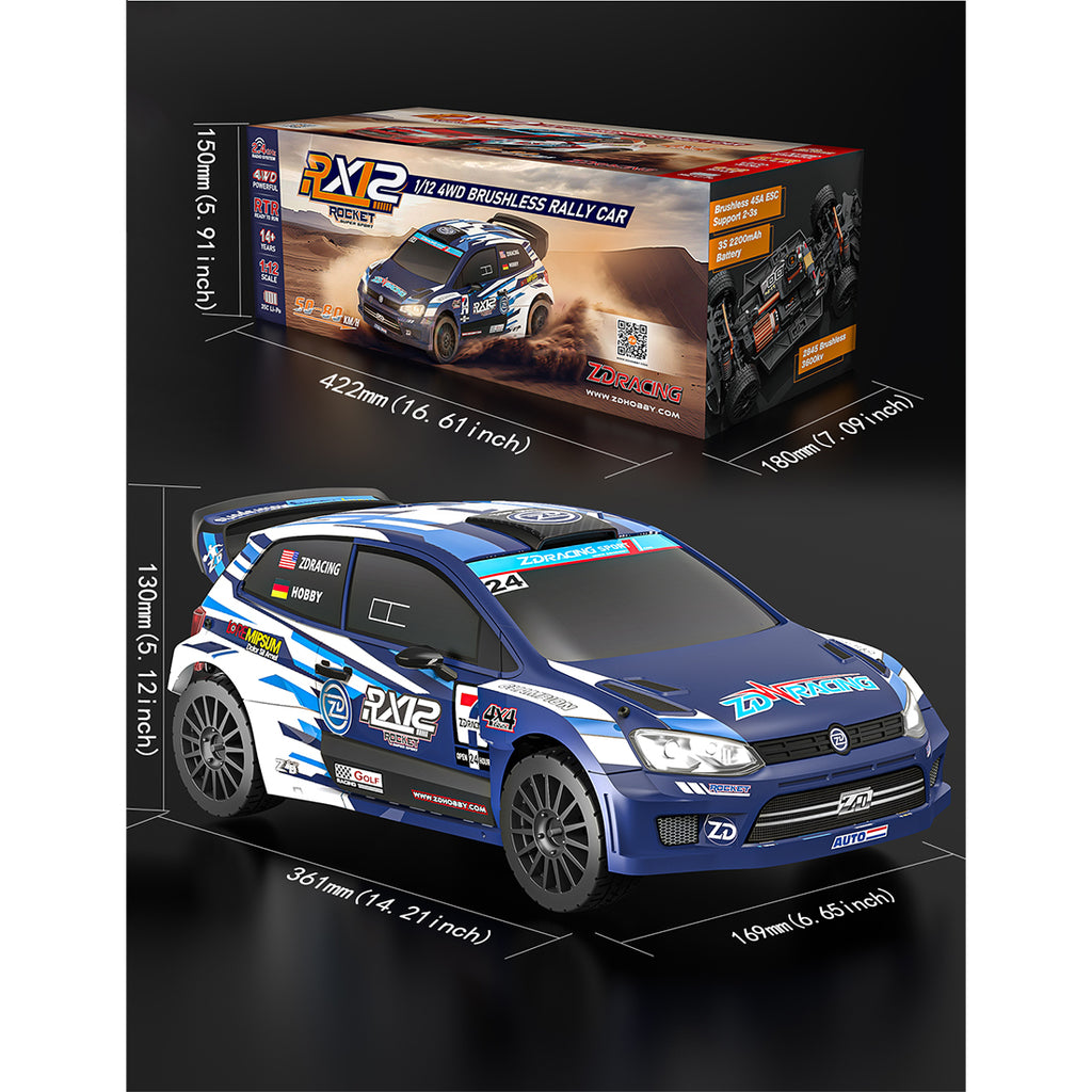 ZD Racing RX12 1/12 4WDブラシレスラリーカー  55-60km/h 2.4Gプロポーショナル制御 MINI RC