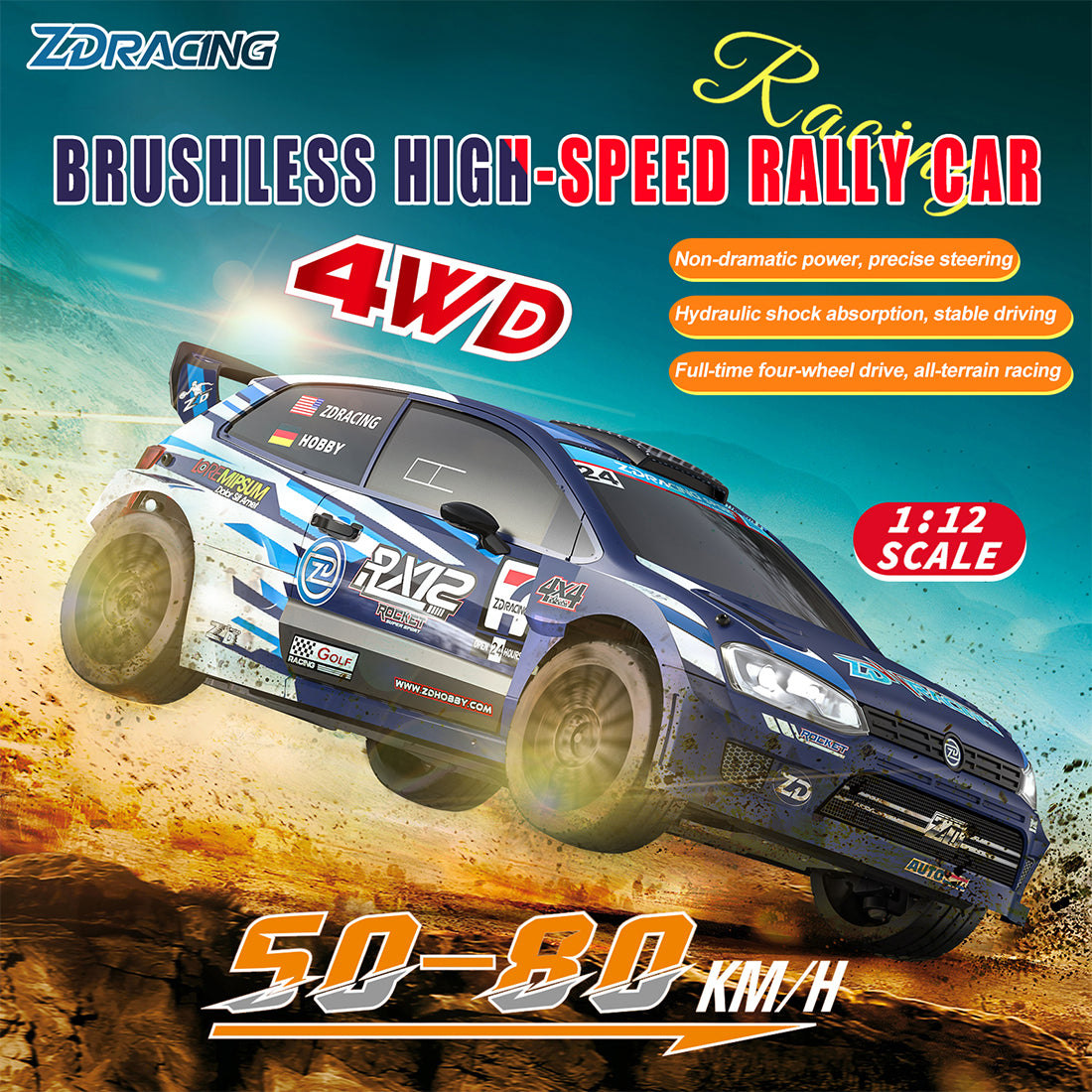 ZD Racing RX12 1/12 4WDブラシレスラリーカー  55-60km/h 2.4Gプロポーショナル制御 MINI RC